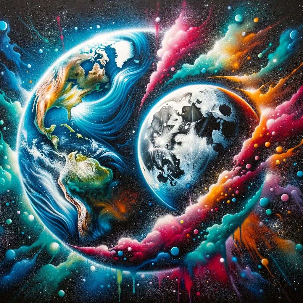 the discovery of gravity, spray paint art